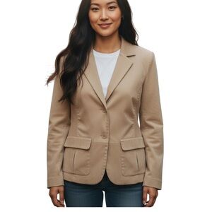 Doncaster Blazer Mixed Fabric Suede Leather and Knit in Beige Women’s Size 14